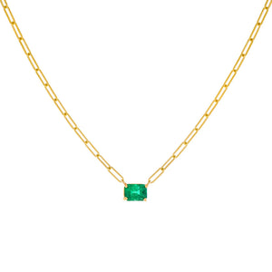 Emerald Green Diamond Emerald Link Necklace 14K - Adina Eden's Jewels