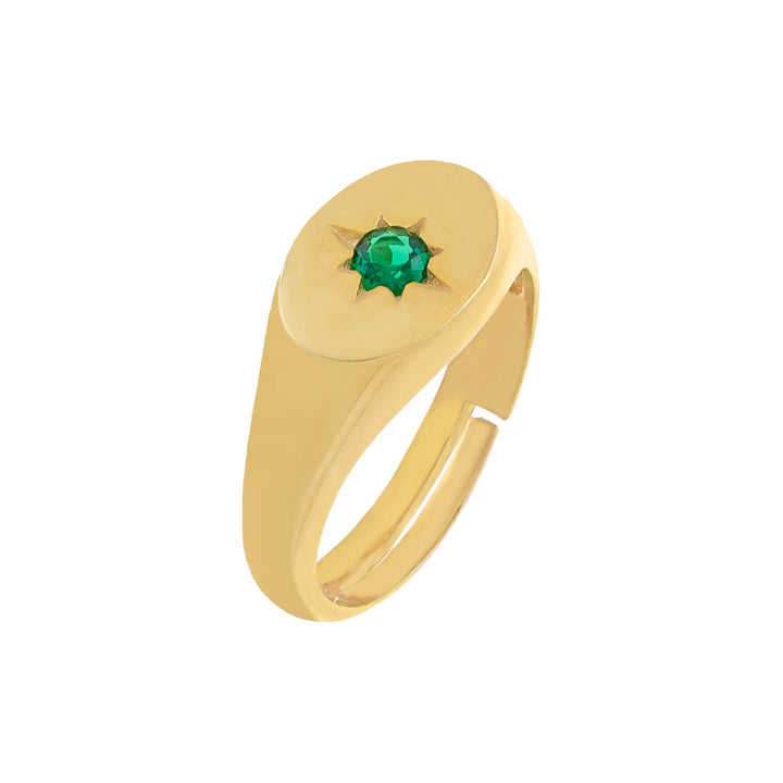 Emerald Green CZ Starburst Signet Pinky Ring - Adina Eden's Jewels
