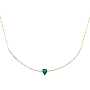 Emerald Green Diamond x Emerald Green Teardrop Scoop Bar Necklace 14K - Adina Eden's Jewels