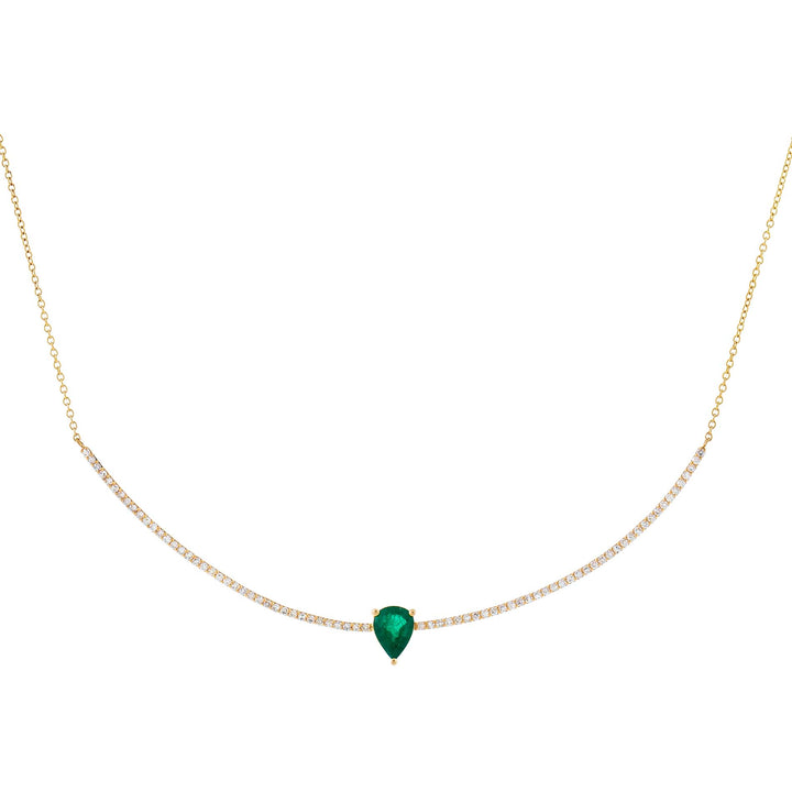 Emerald Green Diamond x Emerald Green Teardrop Scoop Bar Necklace 14K - Adina Eden's Jewels