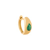 Emerald Green / Single Gemstone Teardrop Hollow Dome Huggie Earring 14K - Adina Eden's Jewels
