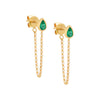 14K Gold / Pair Emerald Green Teardrop Bezel Front Back Chain Stud Earring 14K - Adina Eden's Jewels