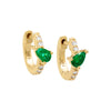 14K Gold / Pair Emerald Green Teardrop Pave Huggie Earring 14K - Adina Eden's Jewels