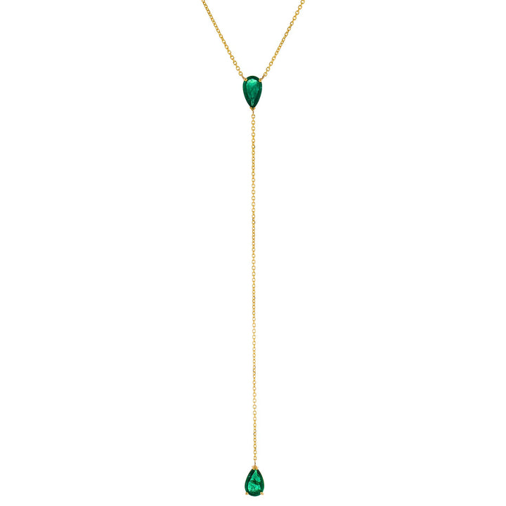 Emerald Green Diamond Emerald Teardrop Lariat 14K - Adina Eden's Jewels