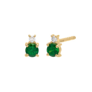 Emerald Green / Pair Colored Double Solitaire Stud Earring 14K - Adina Eden's Jewels