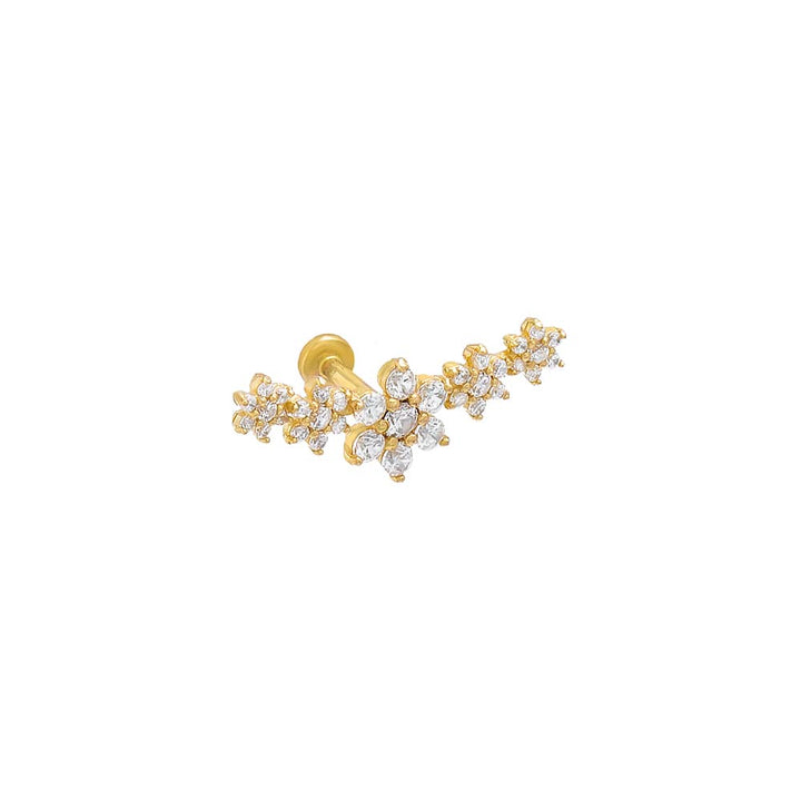 14K Gold / 6.5MM Graduated Flower Curved Threaded Bar Stud Earring 14K - Adina Eden's Jewels