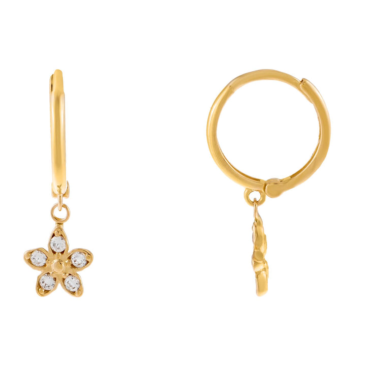 14K Gold CZ Flower Huggie Earring 14K - Adina Eden's Jewels
