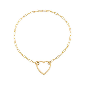 14K Gold Solid Large Heart Toggle Paperclip Link Bracelet 14K - Adina Eden's Jewels