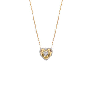 14K Gold Double Diamond Ridged Heart Necklace 14K - Adina Eden's Jewels