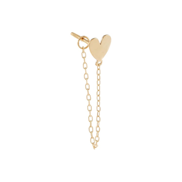 14K Gold / Single Solid Heart Chain Stud Earring 14K - Adina Eden's Jewels