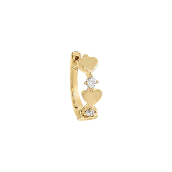 14K Gold / Single Diamond Solid Heart Huggie Earring 14K - Adina Eden's Jewels