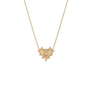 14K Gold Diamond Striped Heart Pendant Necklace 14K - Adina Eden's Jewels