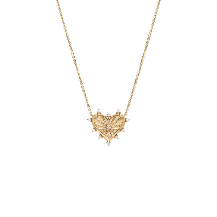 14K Gold Diamond Striped Heart Pendant Necklace 14K - Adina Eden's Jewels