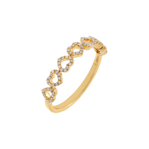 14K Gold / 6 Diamond Pavé Open Heart Band Ring 14K - Adina Eden's Jewels