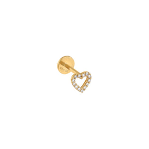14K Gold / Single Diamond Open Heart Threaded Stud Earring 14K - Adina Eden's Jewels