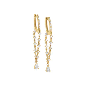 14K Gold / Pair Diamond Double Strand Tennis Huggie Earring 14K - Adina Eden's Jewels