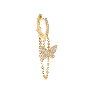 14K Gold / Single Diamond Butterfly Chain Huggie Earring 14K - Adina Eden's Jewels