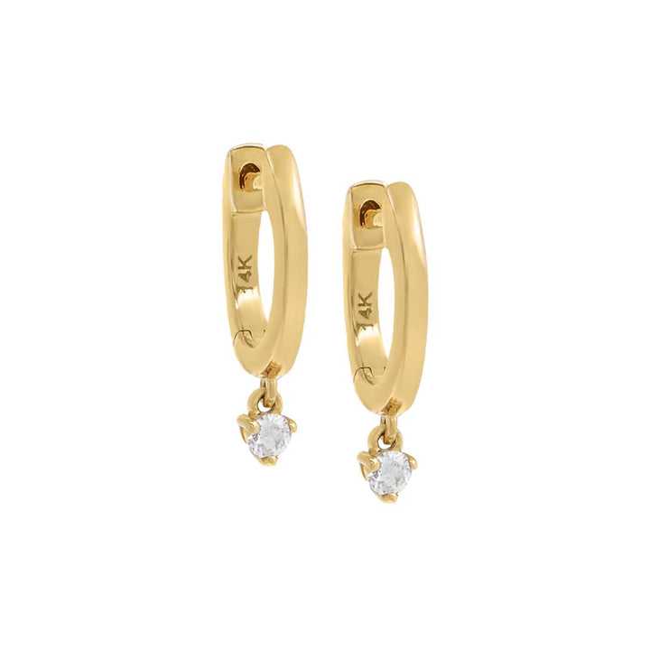 14K Gold / Pair Diamond Drop Huggie Earring 14K - Adina Eden's Jewels