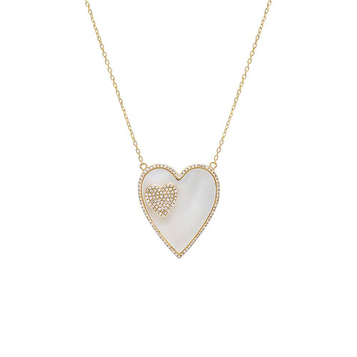 14K Gold Jumbo Pavé Diamond Double Heart Necklace 14K - Adina Eden's Jewels