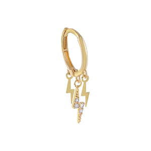 14K Gold CZ X Solid Lightning Bolt Hoop Earring 14K - Adina Eden's Jewels