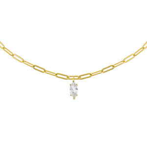Gold CZ Teardrop Link Necklace - Adina Eden's Jewels