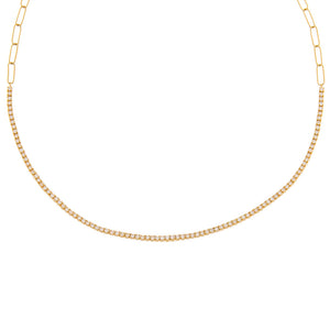14K Gold Diamond Tennis X Link Necklace 14K - Adina Eden's Jewels