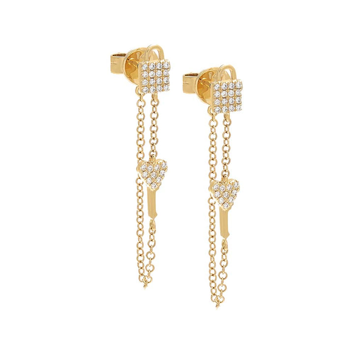  Diamond Lock Chain X Key Stud Earring 14K - Adina Eden's Jewels