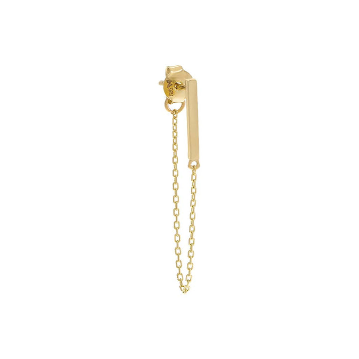 14K Gold / Single Solid Bar Chain Front Back Drop Stud Earring 14K - Adina Eden's Jewels