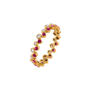  Diamond X Colored Gemstone Double Row Bezel Ring 14K - Adina Eden's Jewels