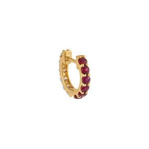 Ruby Red / Single Diamond X Ruby Wide Huggie Earring 14K - Adina Eden's Jewels