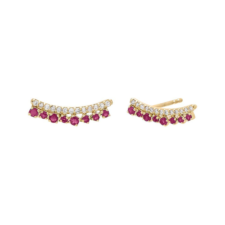 Ruby Red Diamond Gemstone Curved Bar Stud Earring 14K - Adina Eden's Jewels