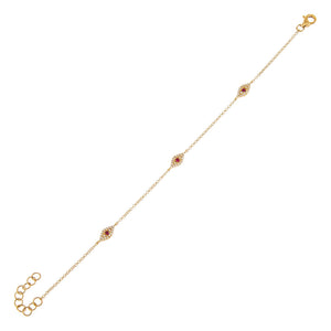 Magenta Diamond Triple Evil Eye Bracelet 14K - Adina Eden's Jewels