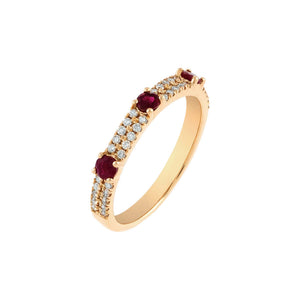 Magenta / 7 Diamond X Colored Gemstone Double Row Band 14K - Adina Eden's Jewels