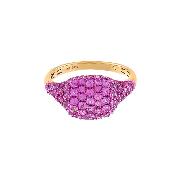  Pink Sapphire Pavé Signet Ring 14K - Adina Eden's Jewels