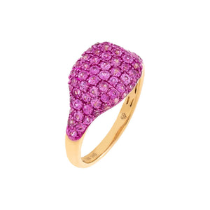 Sapphire Pink / 6 Pink Sapphire Pavé Signet Ring 14K - Adina Eden's Jewels