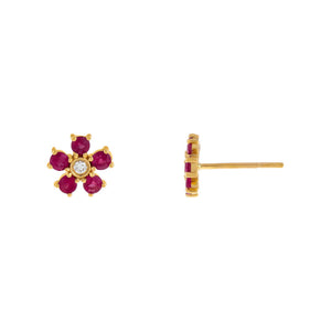 Magenta Diamond X Ruby Flower Stud Earring 14K - Adina Eden's Jewels