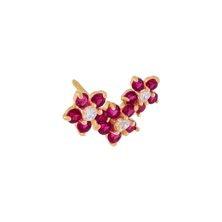 Magenta / Single CZ Colored Flower Cluster Stud Earring 14K - Adina Eden's Jewels