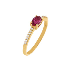 Magenta / 7 Gemstone Oval Ring 14K - Adina Eden's Jewels