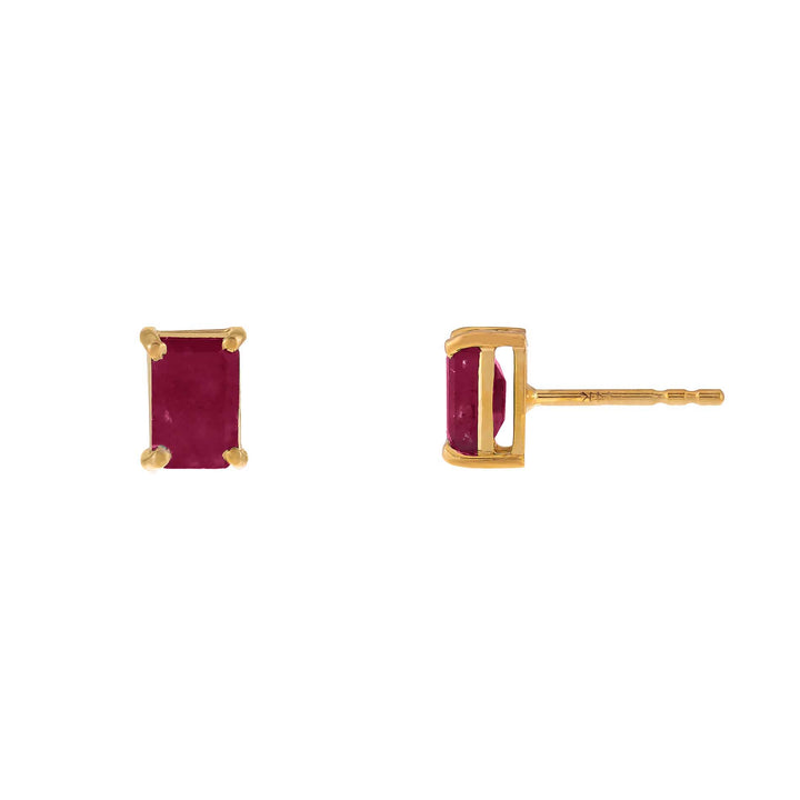 Ruby Red Colored Gemstone Baguette Stud Earring 14K - Adina Eden's Jewels