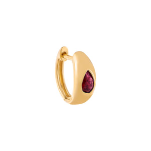 Magenta / Single Gemstone Teardrop Hollow Dome Huggie Earring 14K - Adina Eden's Jewels