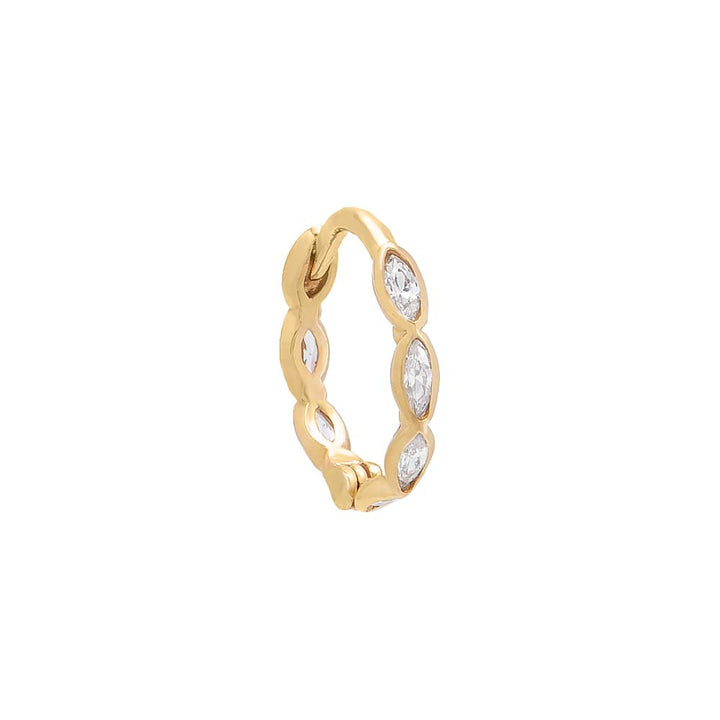 14K Gold / Single CZ Marquise Bezel Huggie Earring 14K - Adina Eden's Jewels