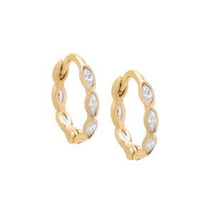 14K Gold / Pair CZ Marquise Bezel Huggie Earring 14K - Adina Eden's Jewels