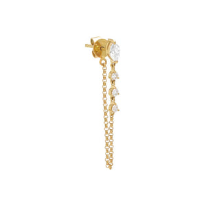 14K Gold / Single Diamond Marquise X Round Front Back Chain Stud Earring 14K - Adina Eden's Jewels