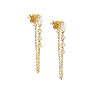 14K Gold / Pair Diamond Marquise X Round Front Back Chain Stud Earring 14K - Adina Eden's Jewels