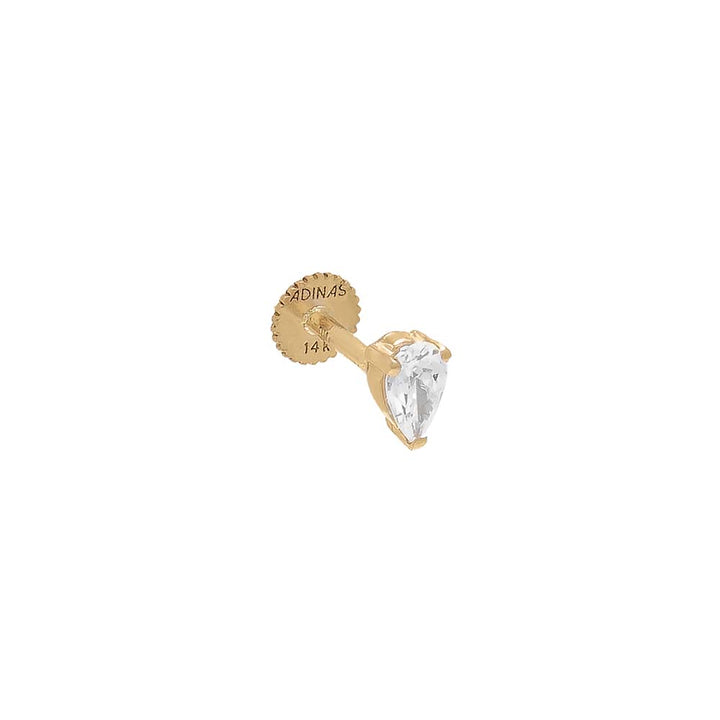 Gold / 6.5MM / Single CZ Pear Stone Threaded Stud Earring 14K - Adina Eden's Jewels