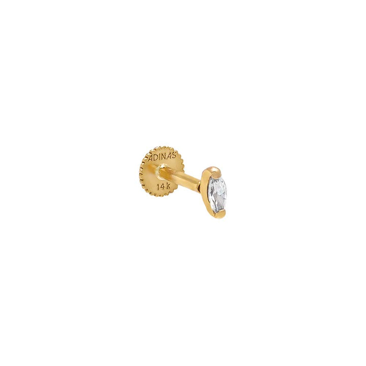 14K Gold / 6.5MM CZ Marquise Threaded Stud Earring 14K - Adina Eden's Jewels