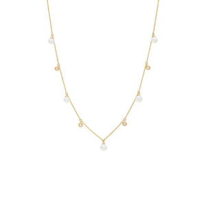 14K Gold Dangling Diamond Bezel X Pearl Necklace 14K - Adina Eden's Jewels