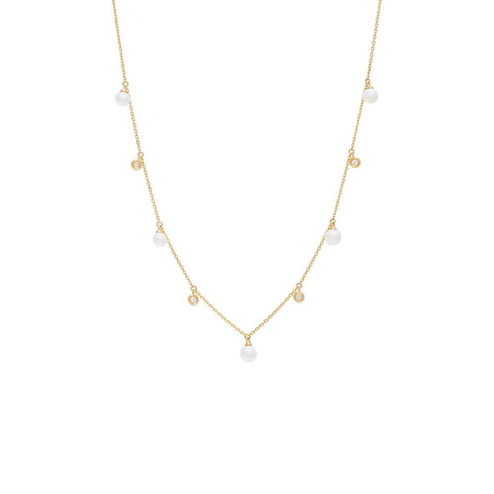 14K Gold Dangling Diamond Bezel X Pearl Necklace 14K - Adina Eden's Jewels