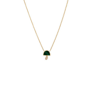 14K Gold / Malachite Diamond Pave X Colored Stone Mushroom Necklace 14K - Adina Eden's Jewels