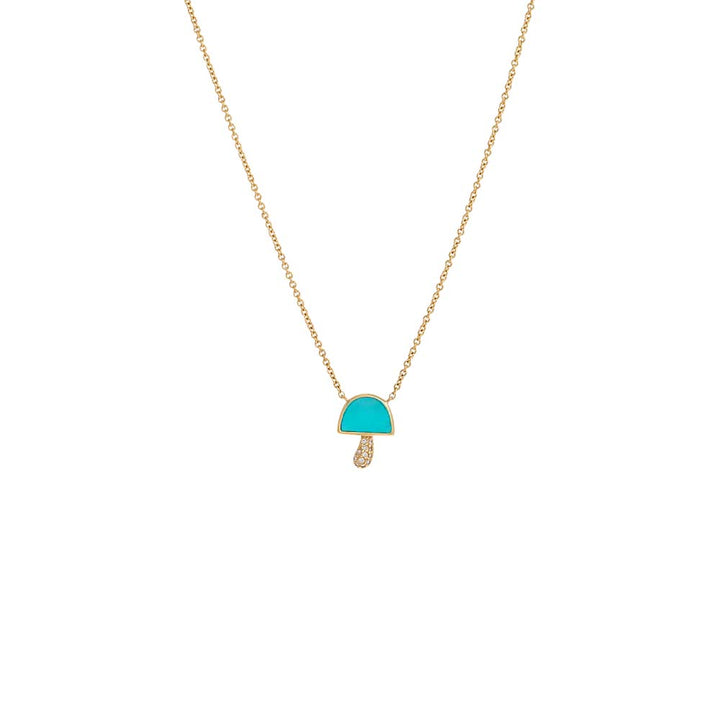 14K Gold / Turquoise Diamond Pave X Colored Stone Mushroom Necklace 14K - Adina Eden's Jewels